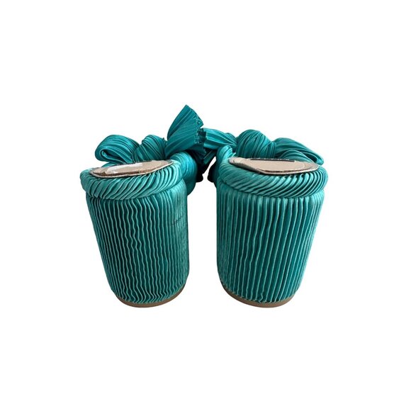 WHITE HOUSE BLACK MARKET WHBM McKenna Aqua Crinkle Bow Heels Size 6.5 - Picture 7 of 8